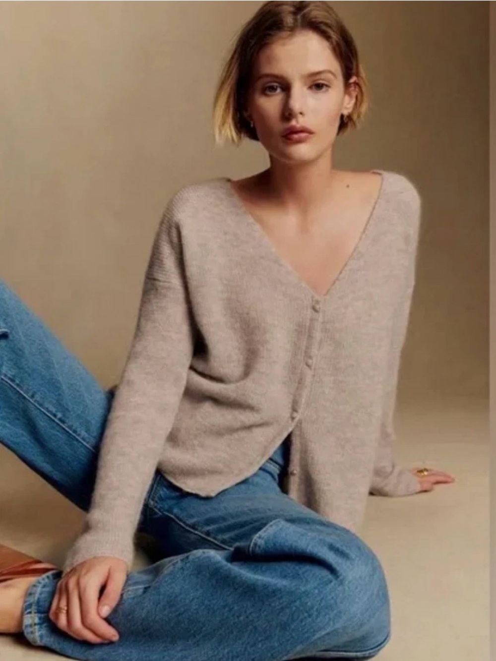 NWT Sezane Mohair Barry Cardigan Sweater in Taupe - Picture 6 of 6